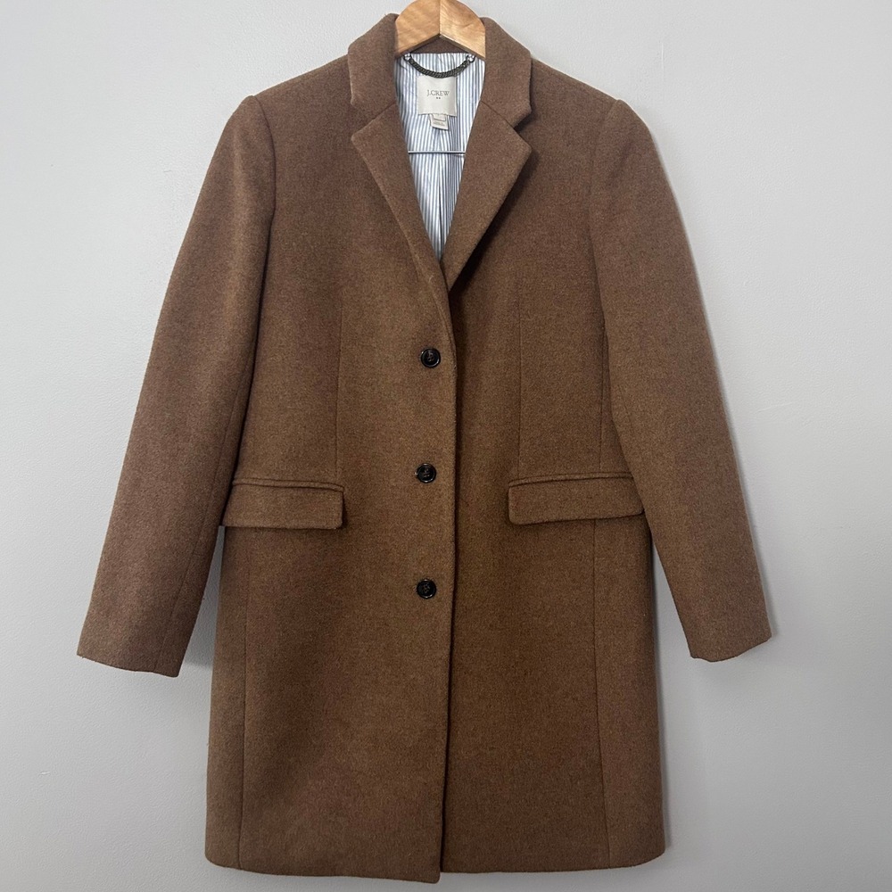 J.Crew Topcoat Womens 6 Brown Camel Wool Blend Long Coat Classic Tailored Jacket